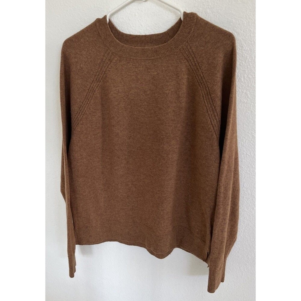J. Crew Womens Cotton-Wool Large Camel Heater Knit Crewneck Pullover Sweater